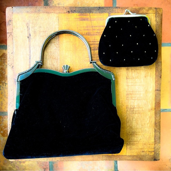 Embellished Vendula London velvet evening bag with matching change purse - Picture 4 of 7